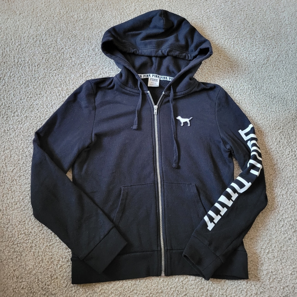 Pink Victorias Secret Black Zip up hoodie